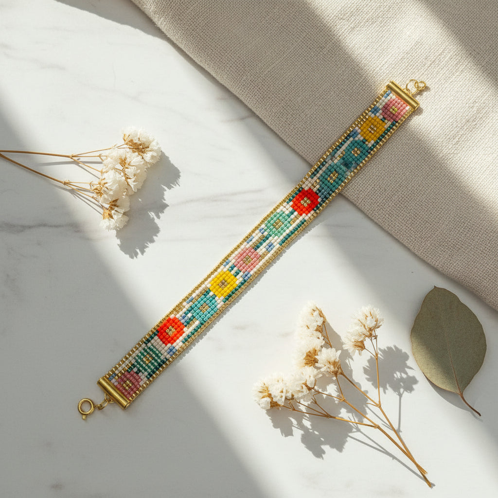 Flower beaed bracelet small width
