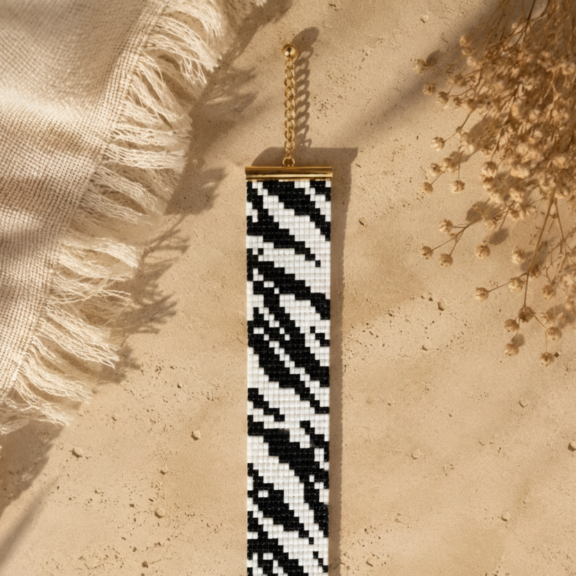 Zebra white and black medium width bracelet