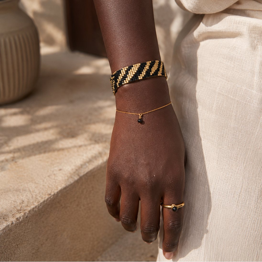 Zebra white and gold small width bracelet
